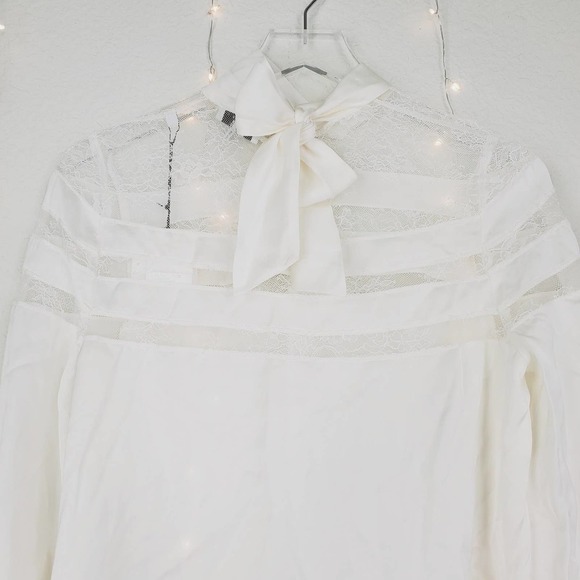 Sandro Paris Mirtylles White Floral Lace Viscose Satin Blouse NWT Small NEW Ecru - Picture 9 of 16